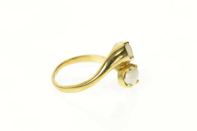 10K Yellow Gold Oval Opal Ornate Retro Bypass Statement Ring