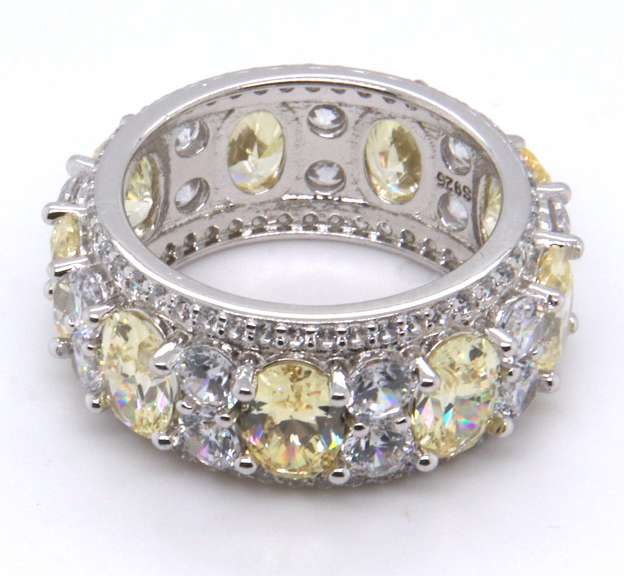 Yellow and White Cubic Zirconia Sterling Silver Band