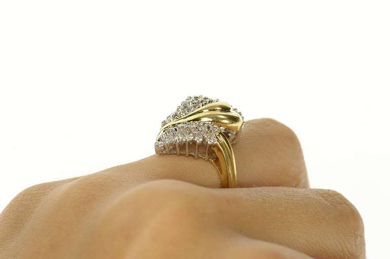 14K Yellow Gold 0.75 Ctw Wavy Diamond Cluster Statement Ring