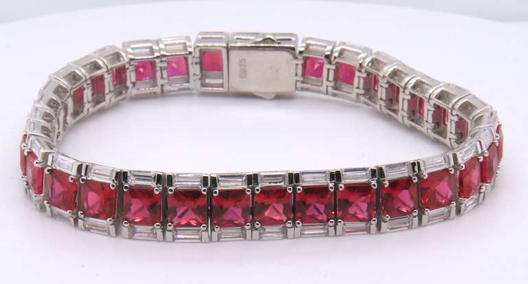 Sterling Silver Red Cubic Zirconia Bracelet