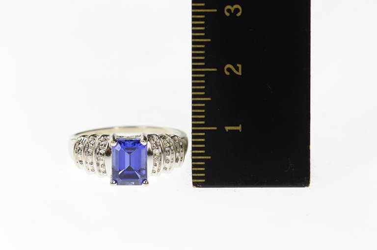 10K White Gold Emerald Syn. Sapphire Diamond Accent Ring