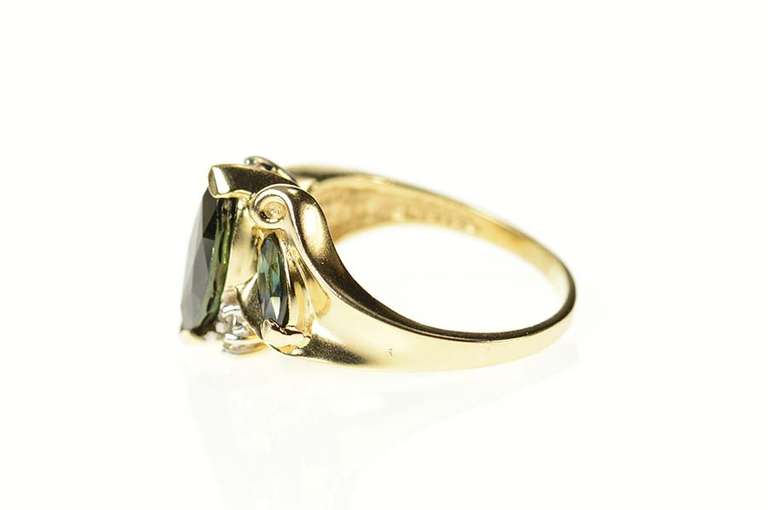 14K Yellow Gold Marquise Sapphire Diamond Accent Bypass Ring