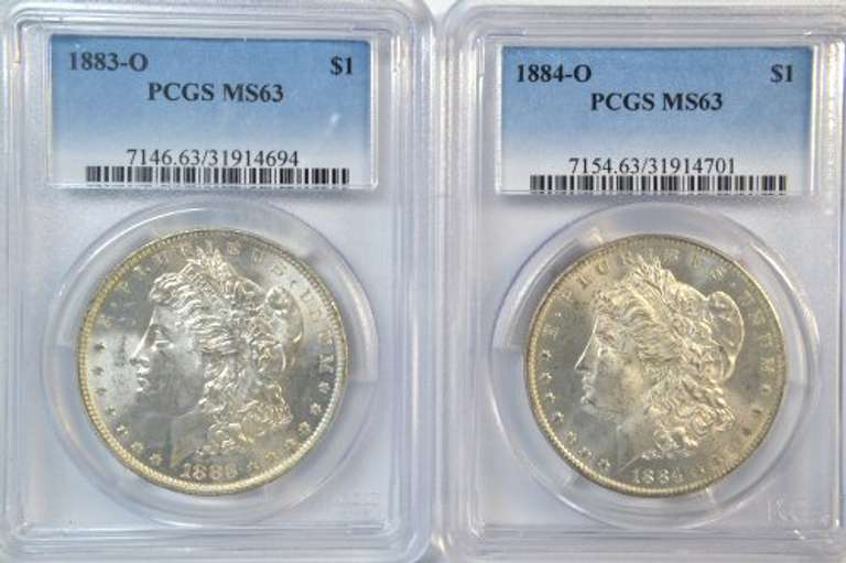 PCGS MS63 Choice BU 1883-O & 1884-O Morgan Silver Dollars