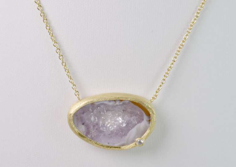 Dreamy Hand Crafted Purple Geode Necklace in Gold Plated Sterling Silver