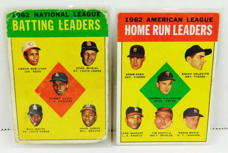 2 Topps 1962 Batting & Home Run Leaders Baseball Cards
