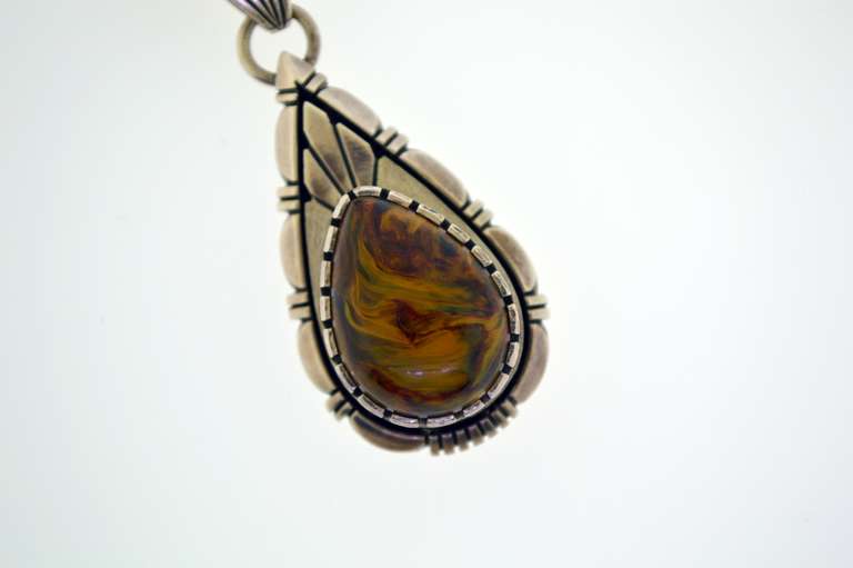 Sterling Silver Signed LBH Mexico Tiger Eye Pendant