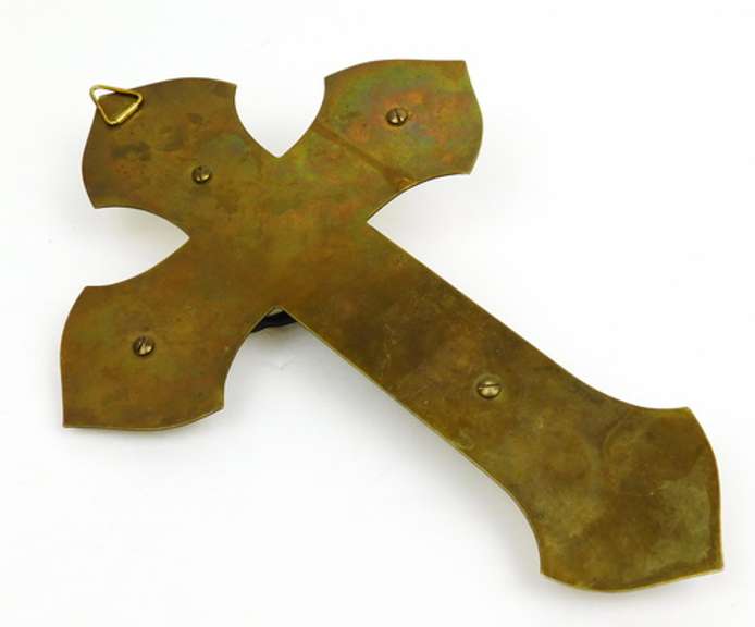 Large Vintage Brass & Celluloid Wall Crucifix