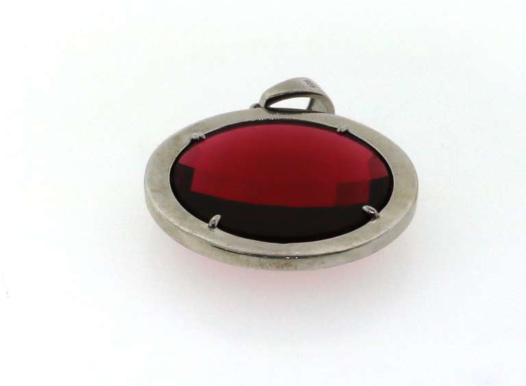 Massive Red Pendant rimmed with Sterling Silver and Cubic Zirconias