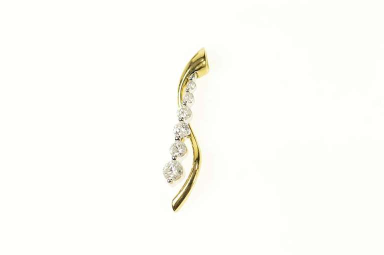 14K Yellow Gold Graduated Diamond Wavy Two Tone Journey Pendant