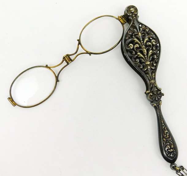 Ornate Antique Sterling Silver Ladies Lorgnette w/Chain