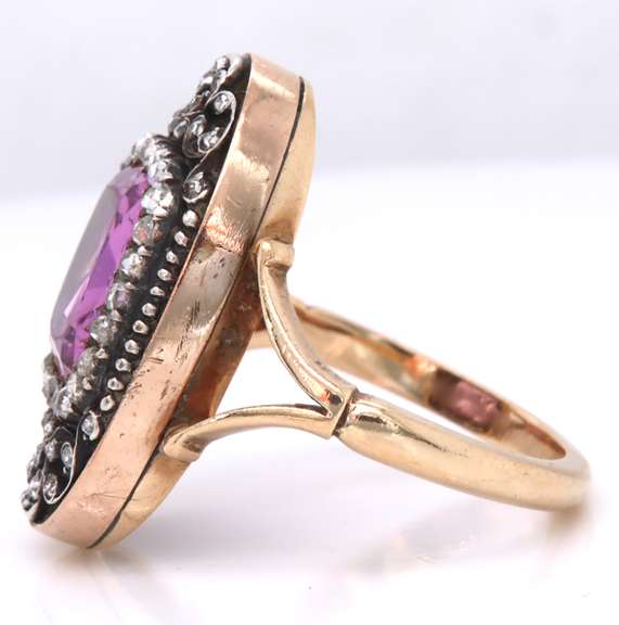 Antique Pink Faux Spinel and Rose Cut Diamond Ring