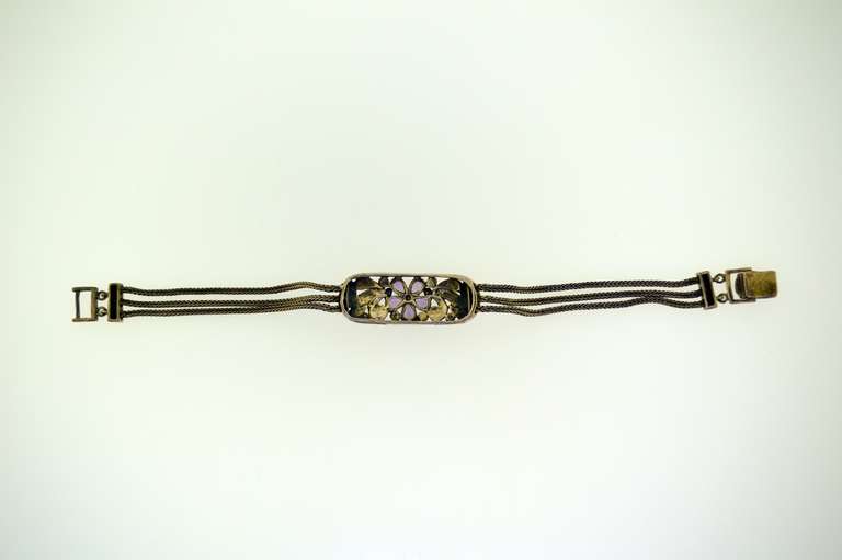 Vintage Sterling Silver Floral Amethyst Chain Bracelet
