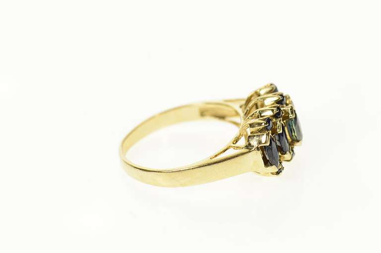 14K Yellow Gold Marquise Natural Sapphire Statement Band Ring