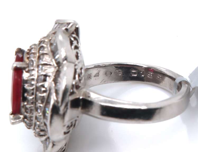 Unconventional Platinum Ruby w Double Halo & Diamond Ring