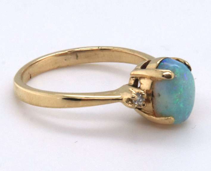 Favorite Yellow Gold Oval Opal and Diamond Ring
