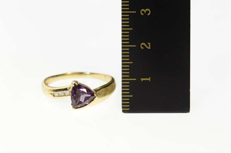 14K Yellow Gold Ornate Trillion Amethyst Diamond Statement Ring