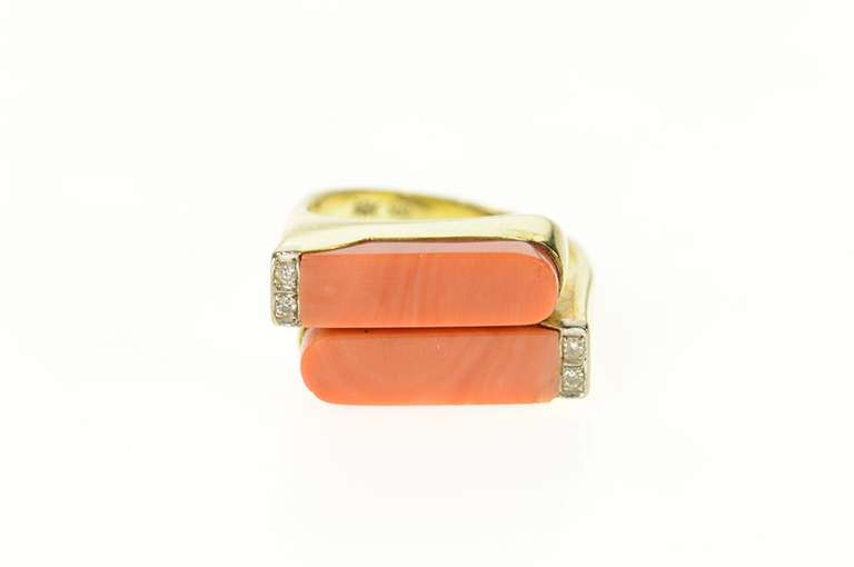 14K Yellow Gold Coral Diamond Accent Squared Bypass Ring