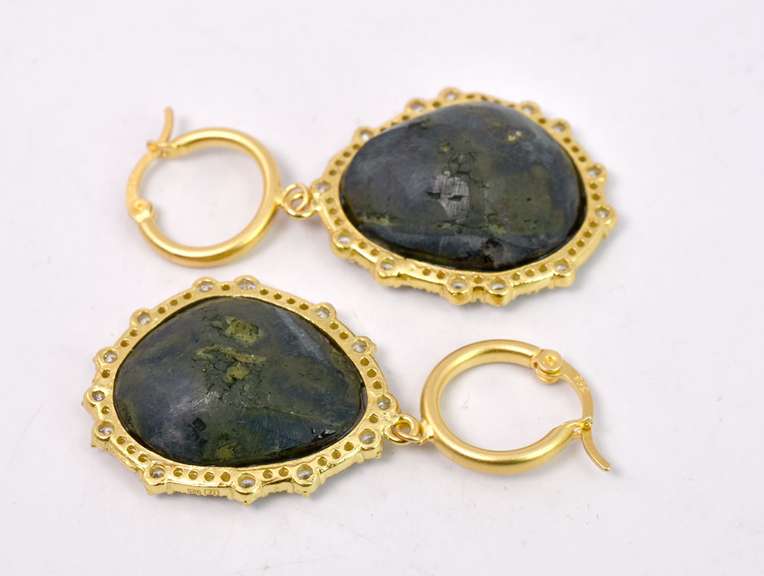 Gorgeous Geode Formation Earrings Set in 14K Yellow Gold Over Sterling Silver
