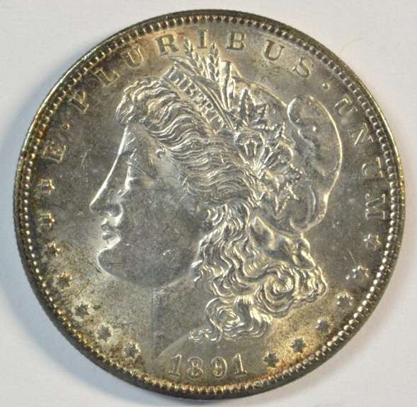 Choice BU 1891-S Morgan Silver Dollar. Flashy