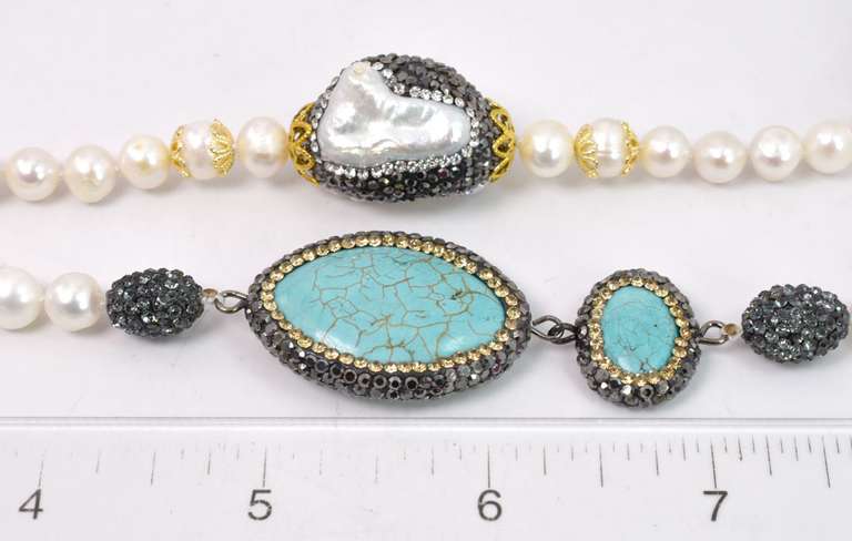 Miraculous Pearl Necklace with Turquoise, Crystalized Mother of Pearls & other Gemstones