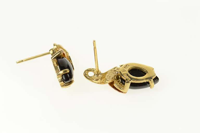 10K Yellow Gold Black Hills Leaf Marquise Onyx Dangle Earrings