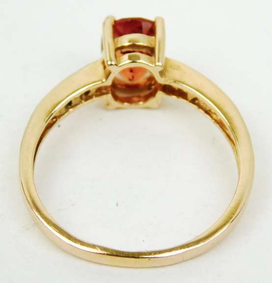 Finest 14K Rose Gold Mandarin Garnet & Diamonds Ring, 8.5