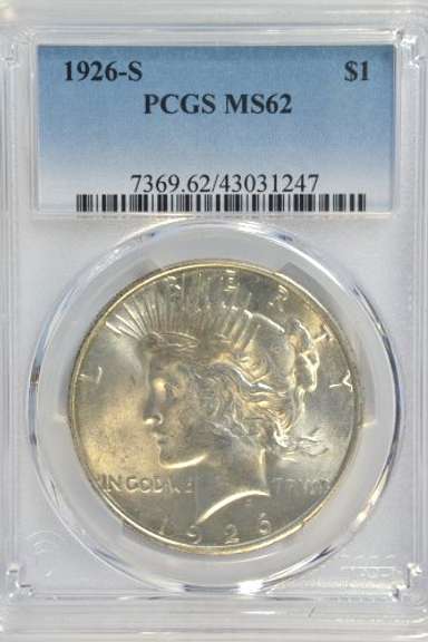 Choice BU 1926-S Peace Silver Dollar. PCGS MS62