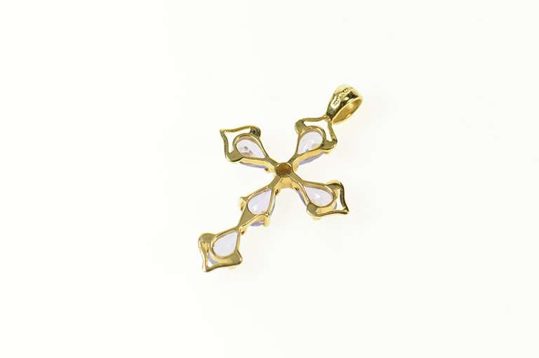 14K Yellow Gold Pear Tanzanite Diamond Accent Cross Pendant