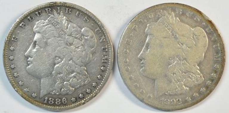 Key date 1886-S & 1892-S Morgan Silver Dollars