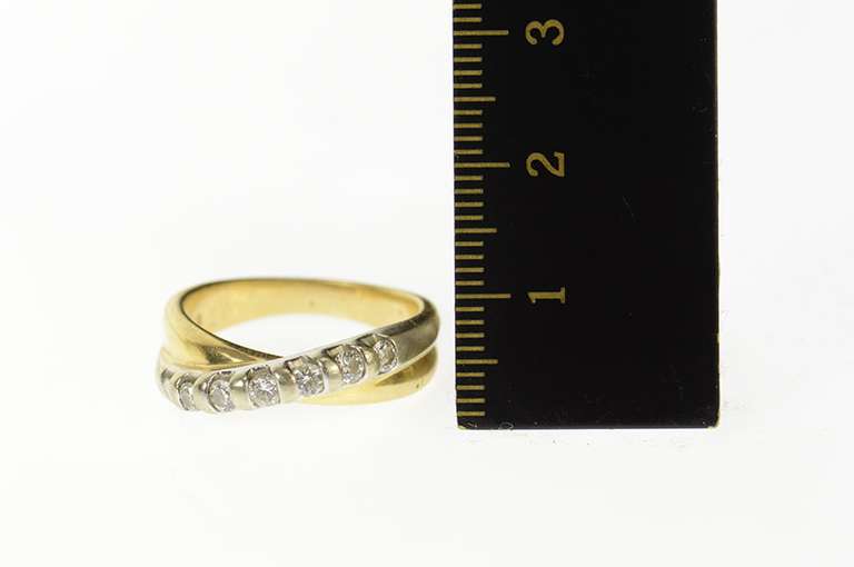 14K Yellow Gold Two Tone Diamond Criss Cross Statement Band Ring
