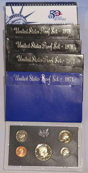 Odd Lot US Proof Sets. 1971 1974-6 1978 and 1999