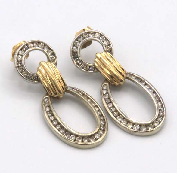 14 KT TWO TONE LADIES DIAMOND HANGING EARRINGS