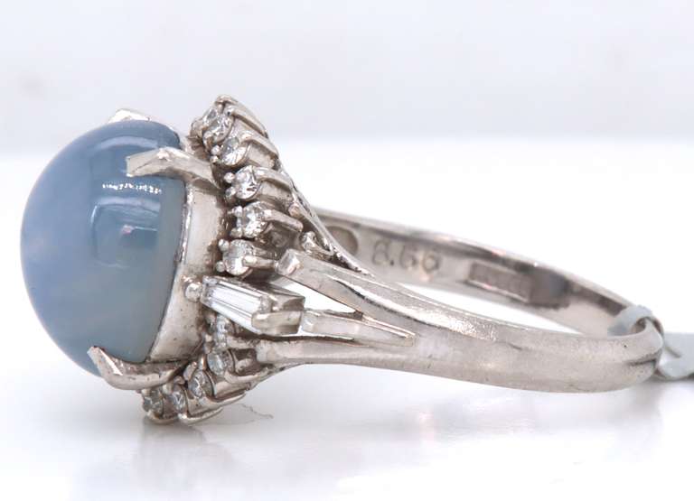 Wonderful Platinum Natural Star Sapphire and Diamond Ring