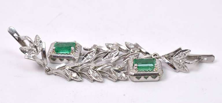 Fancy Ladies Emerald and Diamond Earrings in Platinum