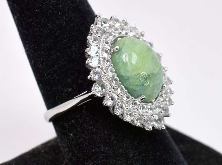 Incredible 7.07CTS Cabochon-Cut Natural Emerald Ring with 2.52CTW White Sapphire Gallery