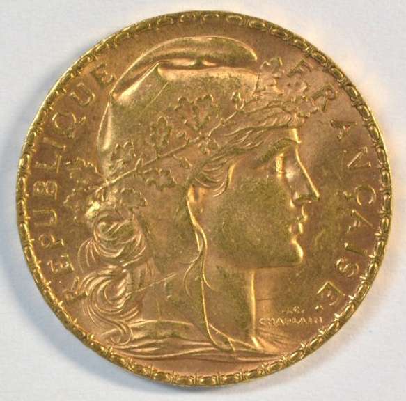 Gem BU 1906 France 20 Francs Gold 'Rooster' coin