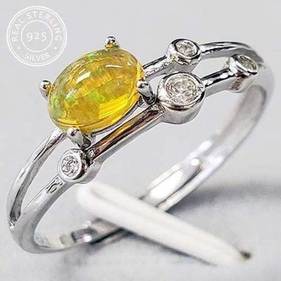 GENUINE AUSTRALIAN OPAL & CREATED WHITE SAPPHIRE 925 STERLING SILVER ADJUSTABLE OPEN RING 0.30 CT GENUINE AUSTRALIAN OPAL 925 STERLING SILVER RING