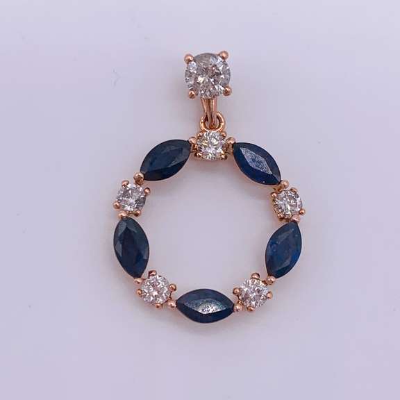14kt Gold, Blue Sapphire, & Diamond Pendant