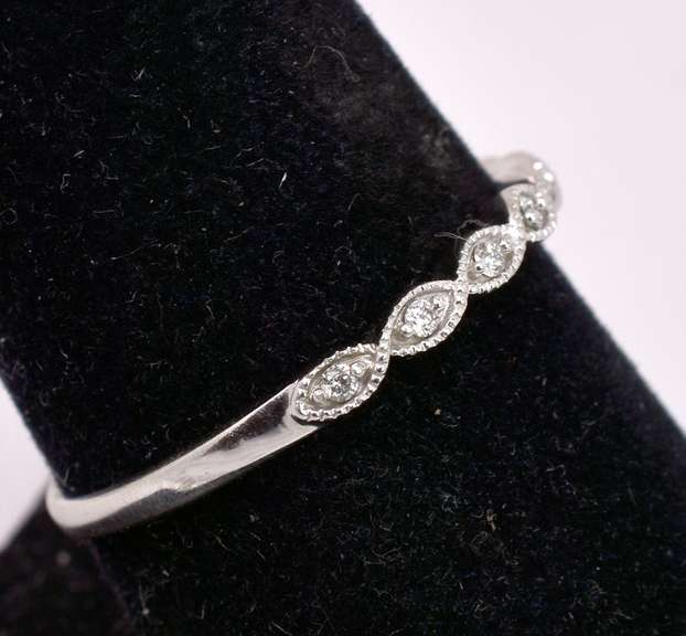 White Gold Band Ring with CZs