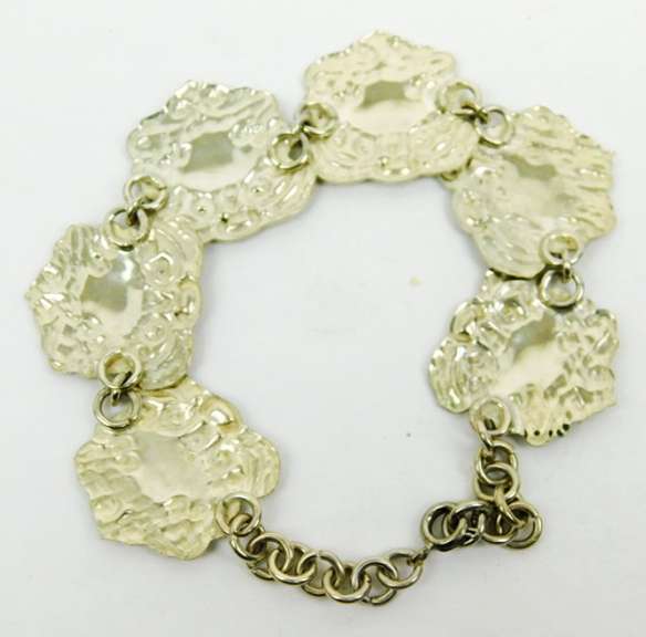 Vintage Sterling Repousse Panel Link Bracelet, 7" to 8"