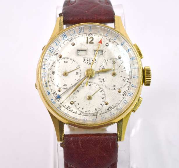 Vintage Heuer Cronograph Mechanical Wind Watch in 18K Yellow Gold