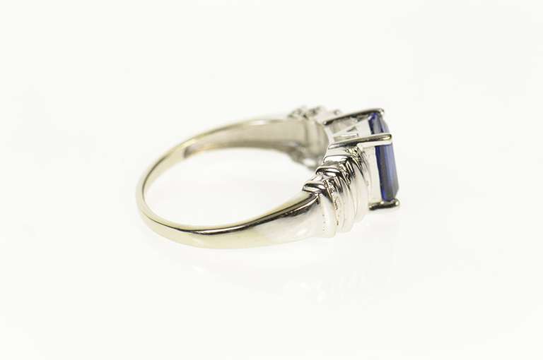 10K White Gold Emerald Syn. Sapphire Diamond Accent Ring