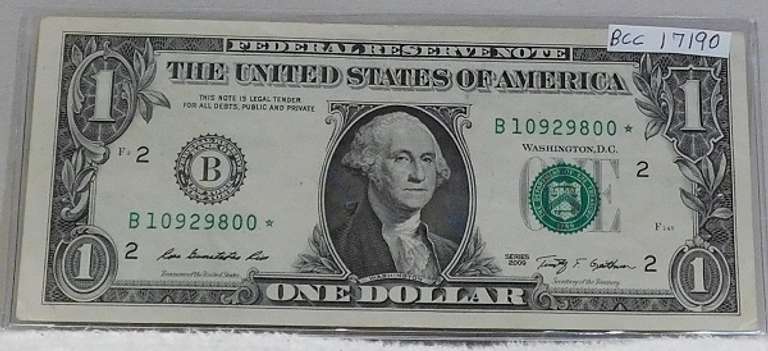 2009 Star Note, Fed Res Note $1  GEM Unc