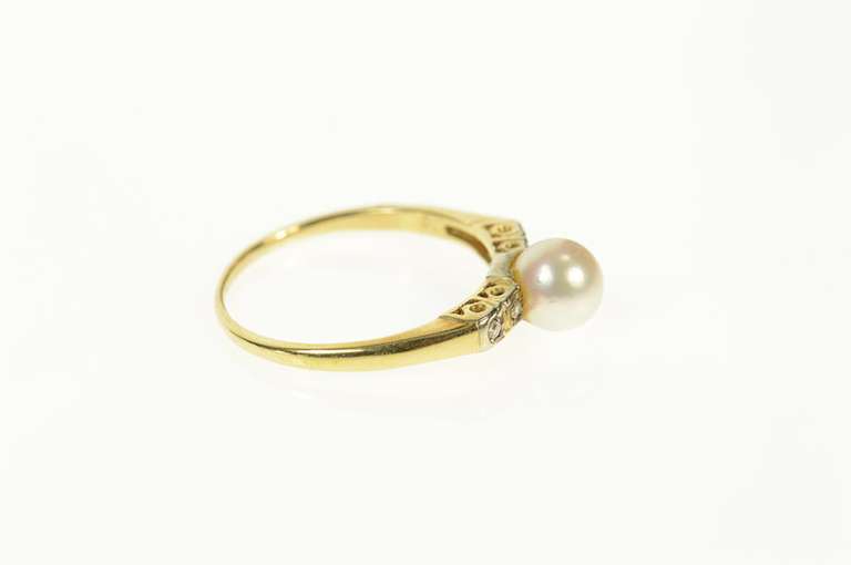 14K Yellow Gold Classic Pearl Diamond Accent Engagement Ring