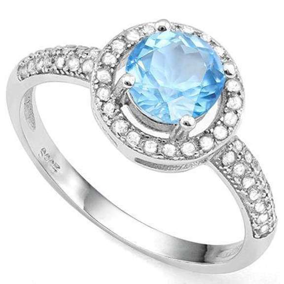 1.00 CT BABY SWISS BLUE TOPAZ & 2/5 CT CREATED WHITE SAPPHIRE 925 STERLING SILVER RING