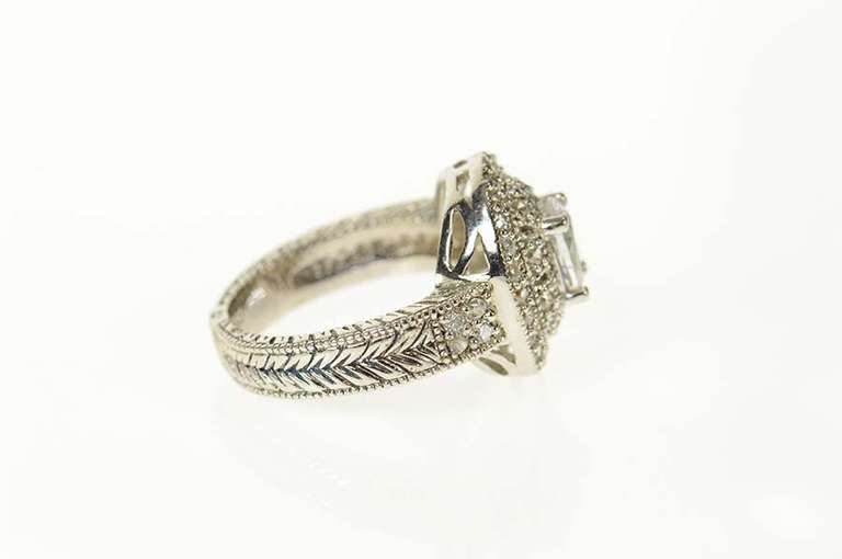 Sterling Silver Oval Ornate Halo Etched Travel Engagement Ring