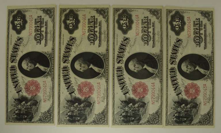 Lot (4) 1917 $1 Legal Tender Large Size Notes - Consecutive!