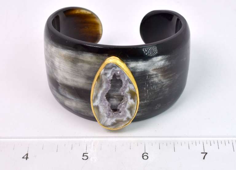 Amazing Horn Cuff With Purple Geode Stone
