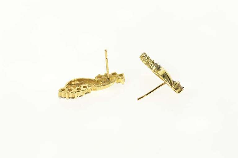 14K Yellow Gold Diamond Twist Design Bar Statement Earrings