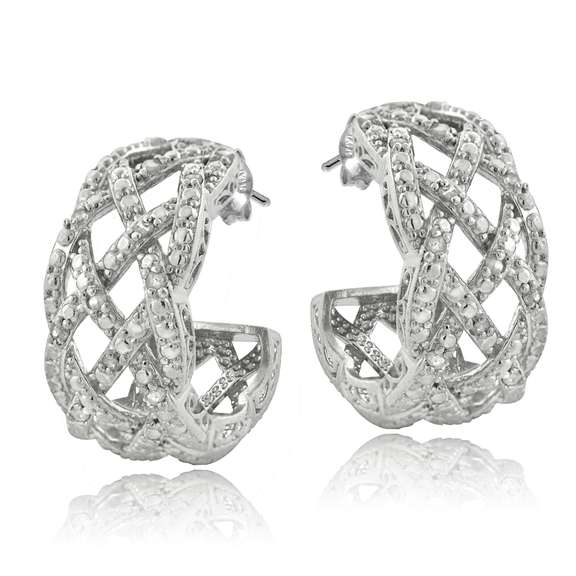 1/4 Ct Diamond Weave Half Hoop Earrings